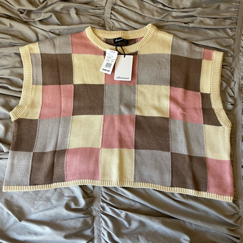Oliviaceous Plaid Knit Sleeveless Top